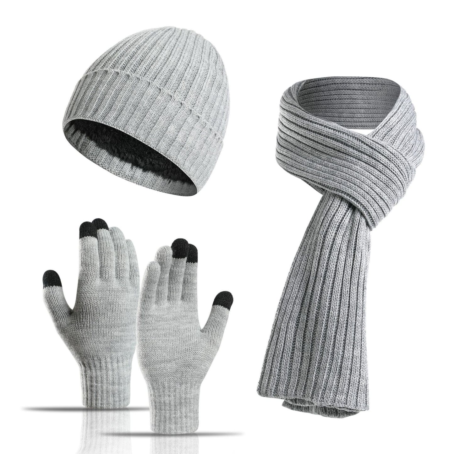 Men's And Women's Knitted Thickened Warm Wool Hat Scarf Gloves Three-piece Set