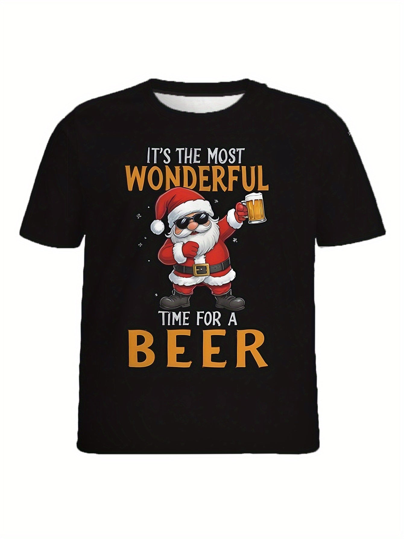 Men's Santa Claus Enjoys Beer Pattern T-shirt - Casual Round Neck Short Sleeve