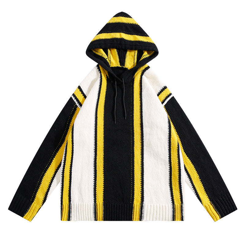 Color Blocked Hooded Pullover Sweater Retro