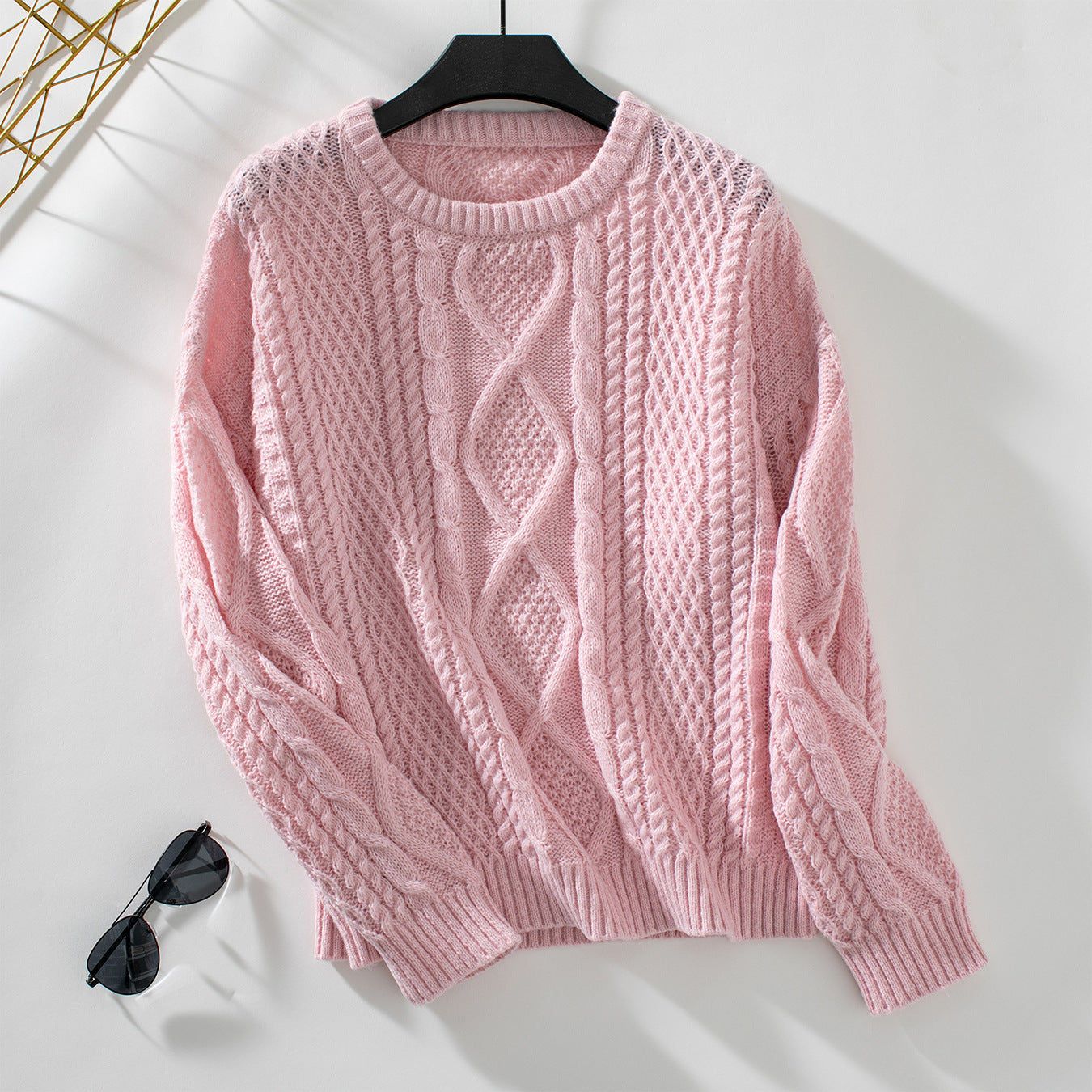 Solid Color Cable-knit Pullover Women's Sweater