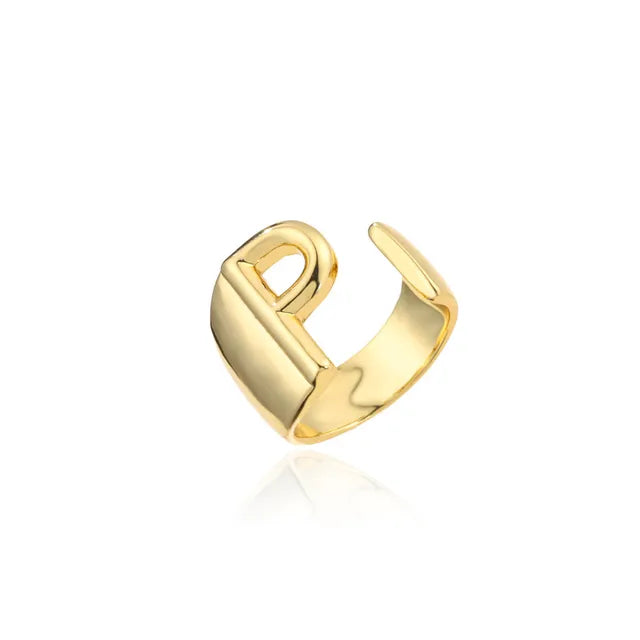 Adjustable Gold Alphabet Ring For Women