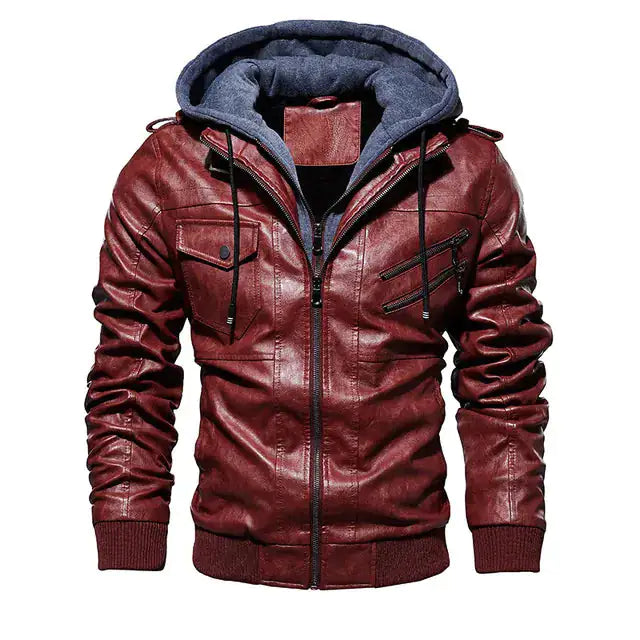 Bequeme PU-Lederjacke mit Kapuze für Herren