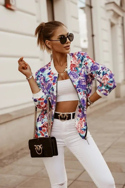 Women's Flower Printed Long Sleeve Jacket