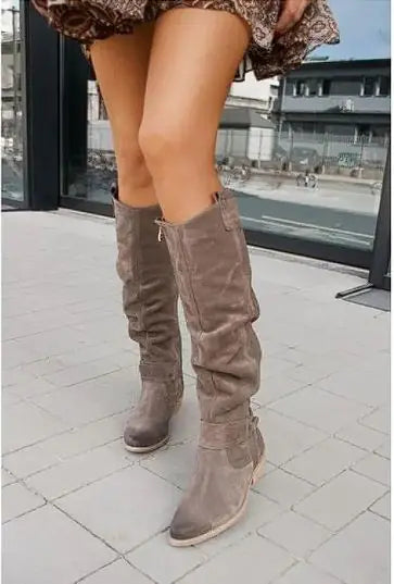 Hohe Stiefel aus Wildleder für Damen mit Reißverschluss